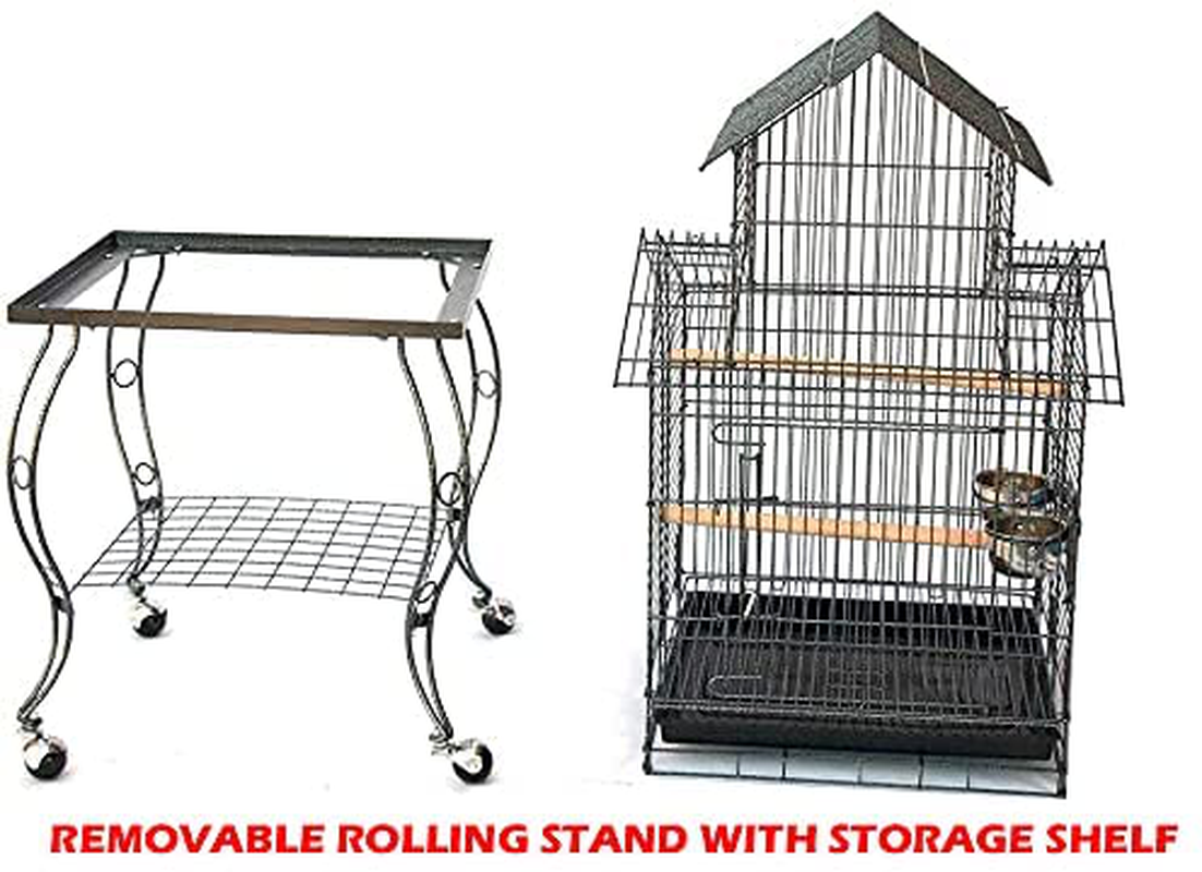 New Large 55-Inch Large Canary Parakeet Cockatiel Lovebird Finch Roof Top Bird Cage with Removable Stand (Black Vein)