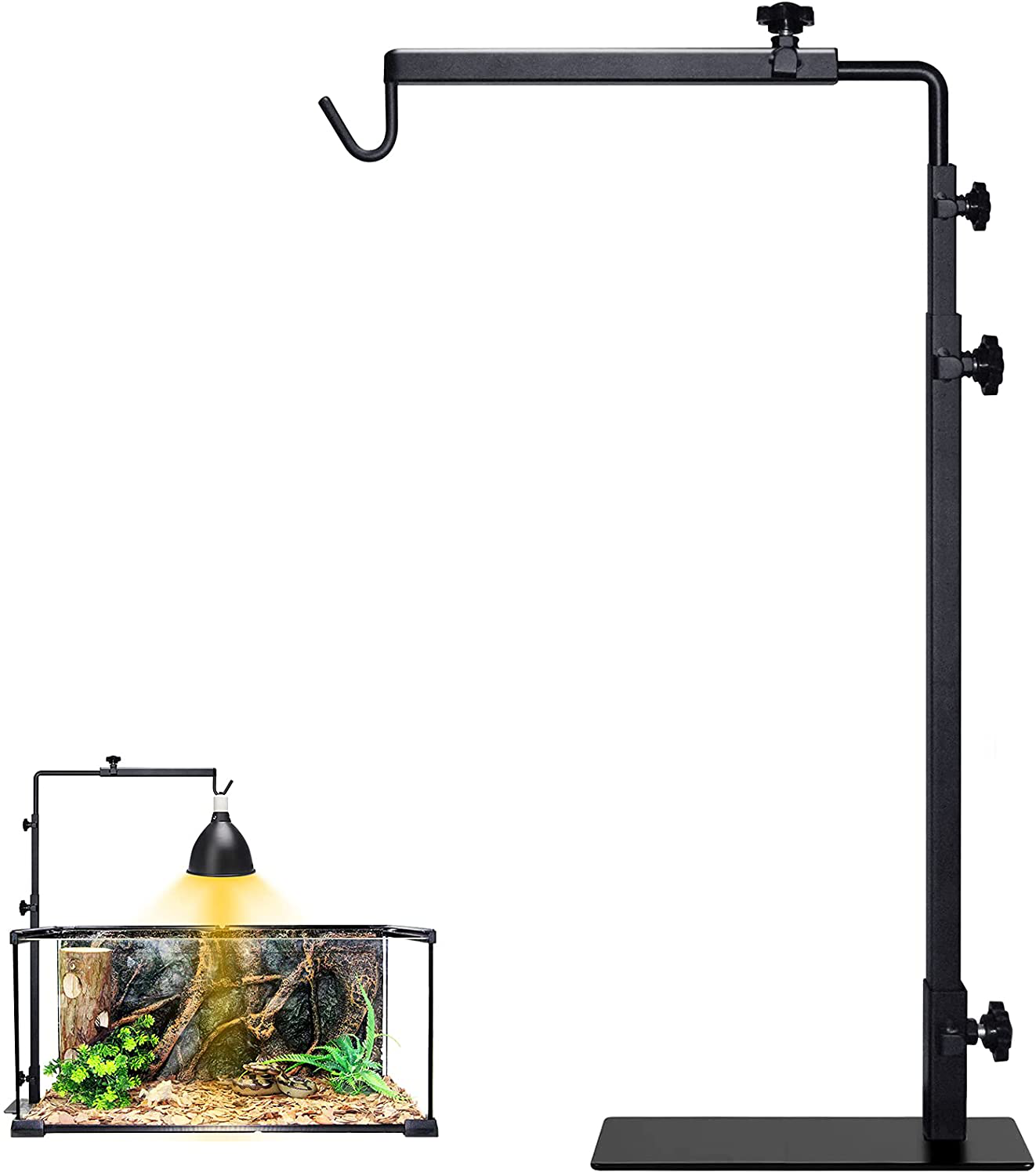 LISINAN Adjustable Reptile Terrarium Heat Lamp Stand,Metal Reptile Lamp Holder Bracket with Turtle Tank Light Fixture Accessories,Used for Lizards Snakes Amphibians Tortoise Habitat(M, 11.81"X25.19")