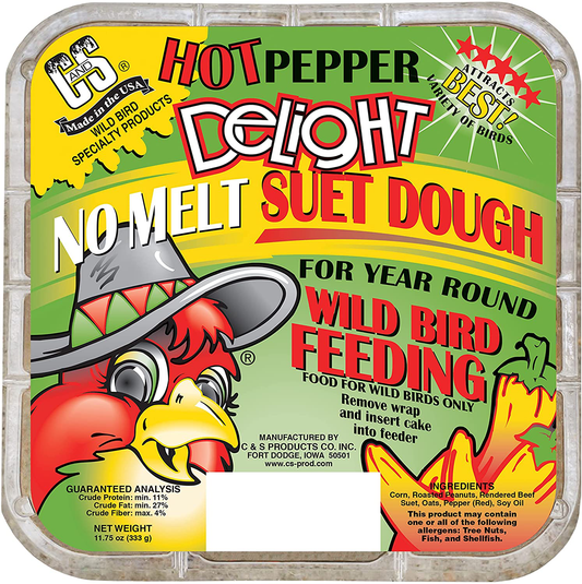 C&S No Melt Suet Dough Delights for Wild Birds, 12 Pack Animals & Pet Supplies > Pet Supplies > Bird Supplies > Bird Food C&S Hot Pepper  