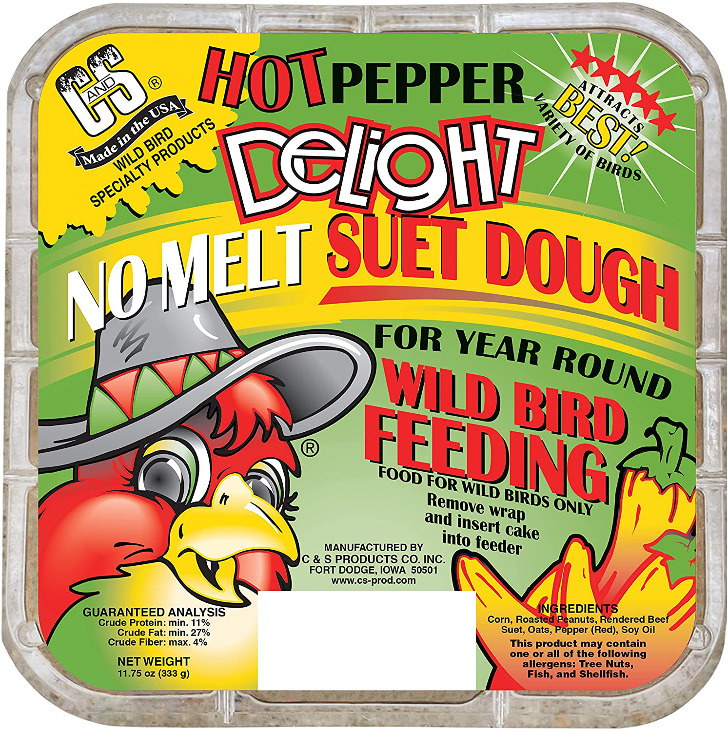 C&S No Melt Suet Dough Delights for Wild Birds, 12 Pack Animals & Pet Supplies > Pet Supplies > Bird Supplies > Bird Food C&S Hot Pepper  