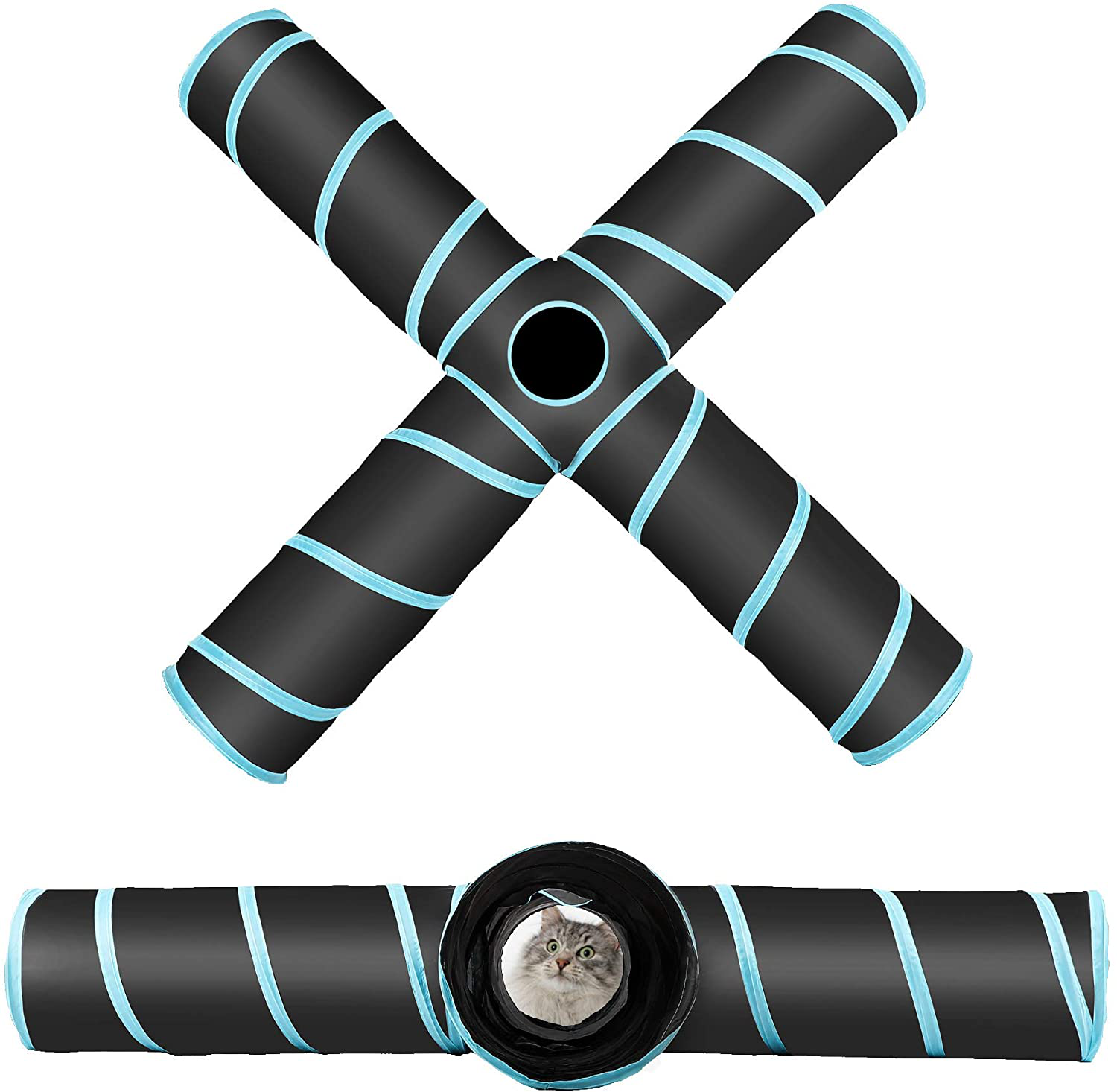 CO-Z 4 Way Collapsible Cat Tunnel, Roomy and Tear Resistant Crinkle Cat Toy Tube with Cat Teaser, Storage Bag and Dangling Toys, for Cat, Puppy, Kitty, Kitten, Rabbit, Dogs, Indoor Outdoor Use Animals & Pet Supplies > Pet Supplies > Cat Supplies > Cat Toys CO-Z   