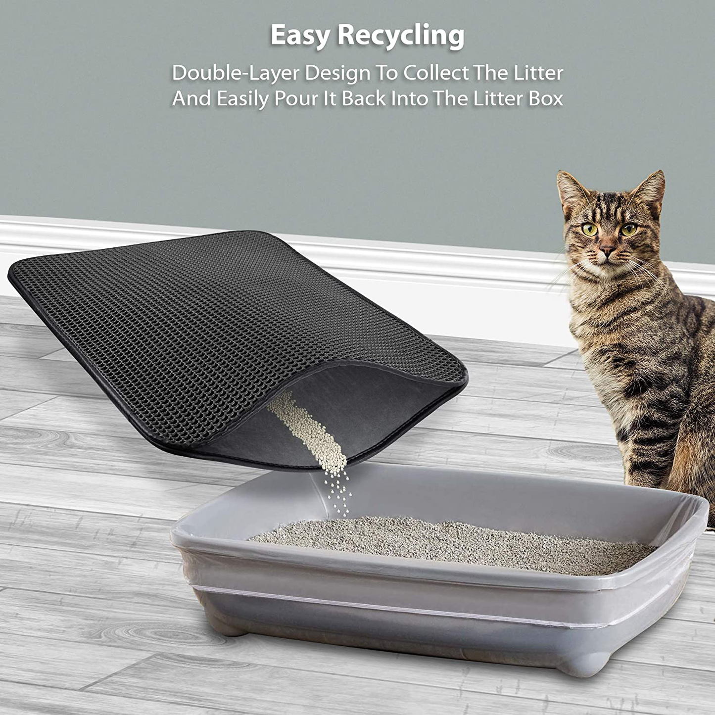 PAWBEE Cat Litter Mat - 30” X 24” Honeycomb Design Litter Mat - Double-Layer Cat Mat Litter Rug - Non Slip Large Litter Box Mat - Easy Clean Litter Trapping Mat - Waterproof & Washable Litter Trapper Animals & Pet Supplies > Pet Supplies > Cat Supplies > Cat Litter Box Mats PAWBEE   