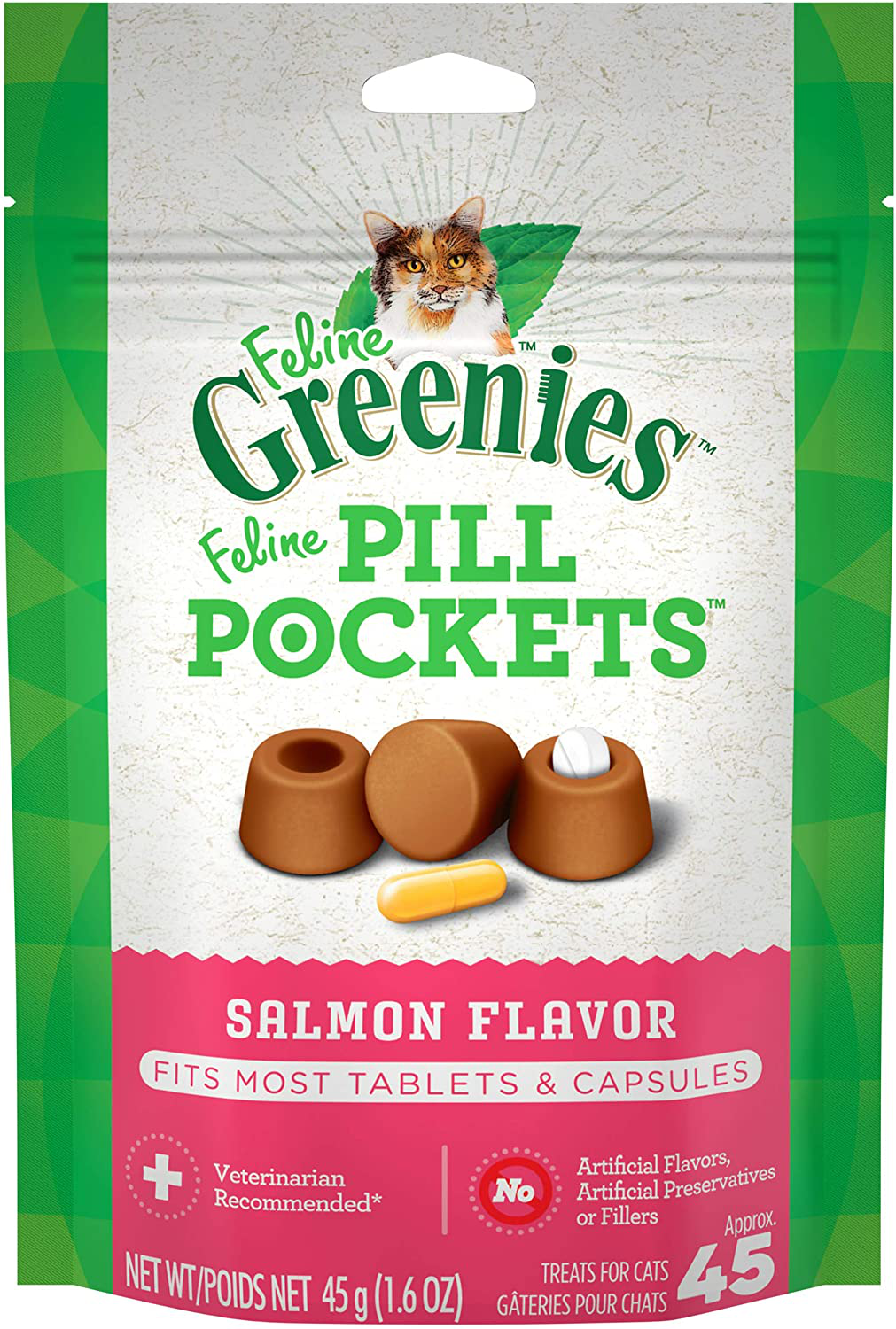 FELINE GREENIES Pill Pockets Natural Cat Treats, Salmon & Tuna Flavor Animals & Pet Supplies > Pet Supplies > Cat Supplies > Cat Treats Greenies Salmon 1.6 Ounce 