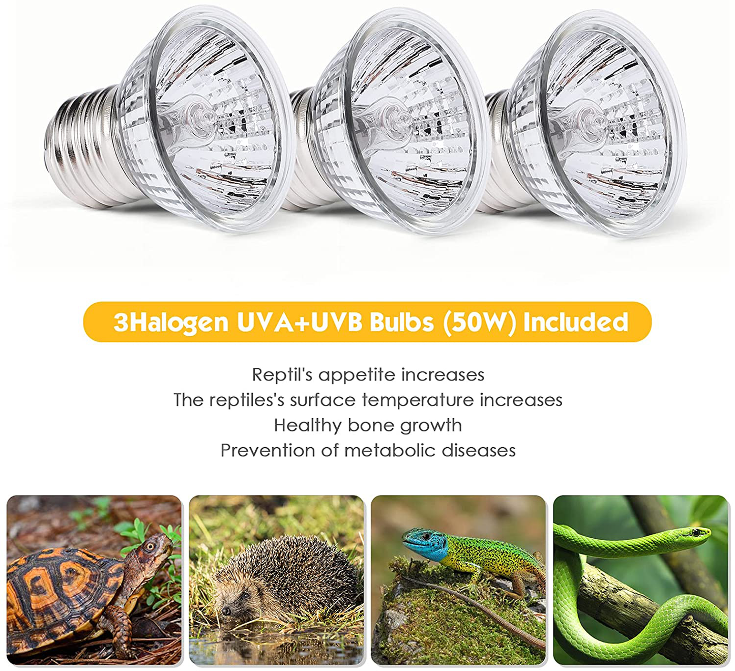 Jomddems Reptile Heat Lamp,Uvb Reptile Light with Holder&Switch,Uva UVB Reptile Lamp with Fixture for Lizard Turtle Snake Amphibian&Aquariaum(3Bulbs Included)(E27,110V)