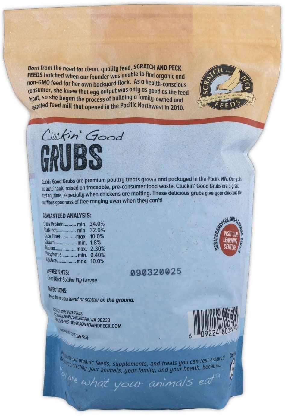 Scratch and Peck Feeds Cluckin' Good Grubs for Chickens - Natural Protein and Calcium Supplement Feed - Dried Black Soldier Fly Larvae Bird Treats Animals & Pet Supplies > Pet Supplies > Bird Supplies > Bird Treats SCRATCH AND PECK FEEDS YOU ARE WHAT YOUR ANIMALS EAT   