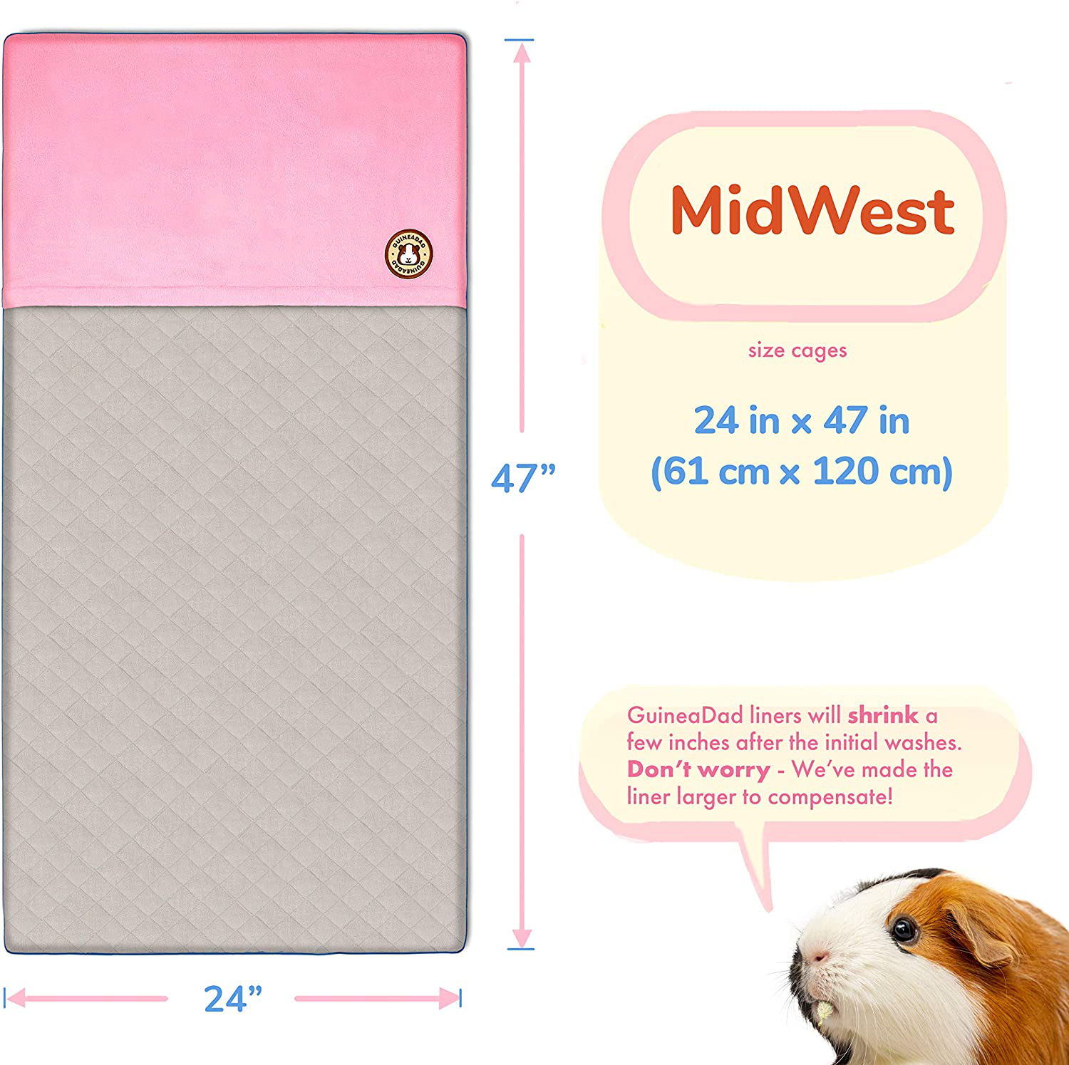 Guineadad Liner | Guinea Pig Fleece Cage Liners | Guinea Pig Bedding | Burrowing Pocket Sleeve | Extra Absorbent Bamboo | Waterproof Bottom Animals & Pet Supplies > Pet Supplies > Small Animal Supplies > Small Animal Bedding GuineaDad   