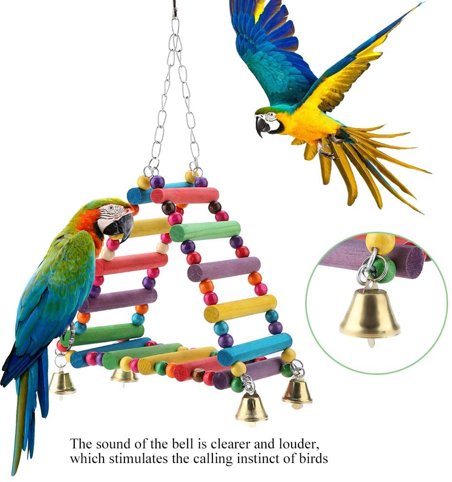 Sheens Parrot Swing Toys, Triangle Climbing Ladders Hanging Bell Toy Colorful Wood Beads Bird Perch for Parakeet Cockatiel Macaw African Grey Cockatoo Lovebird Finch Animals & Pet Supplies > Pet Supplies > Bird Supplies > Bird Ladders & Perches Sheens   