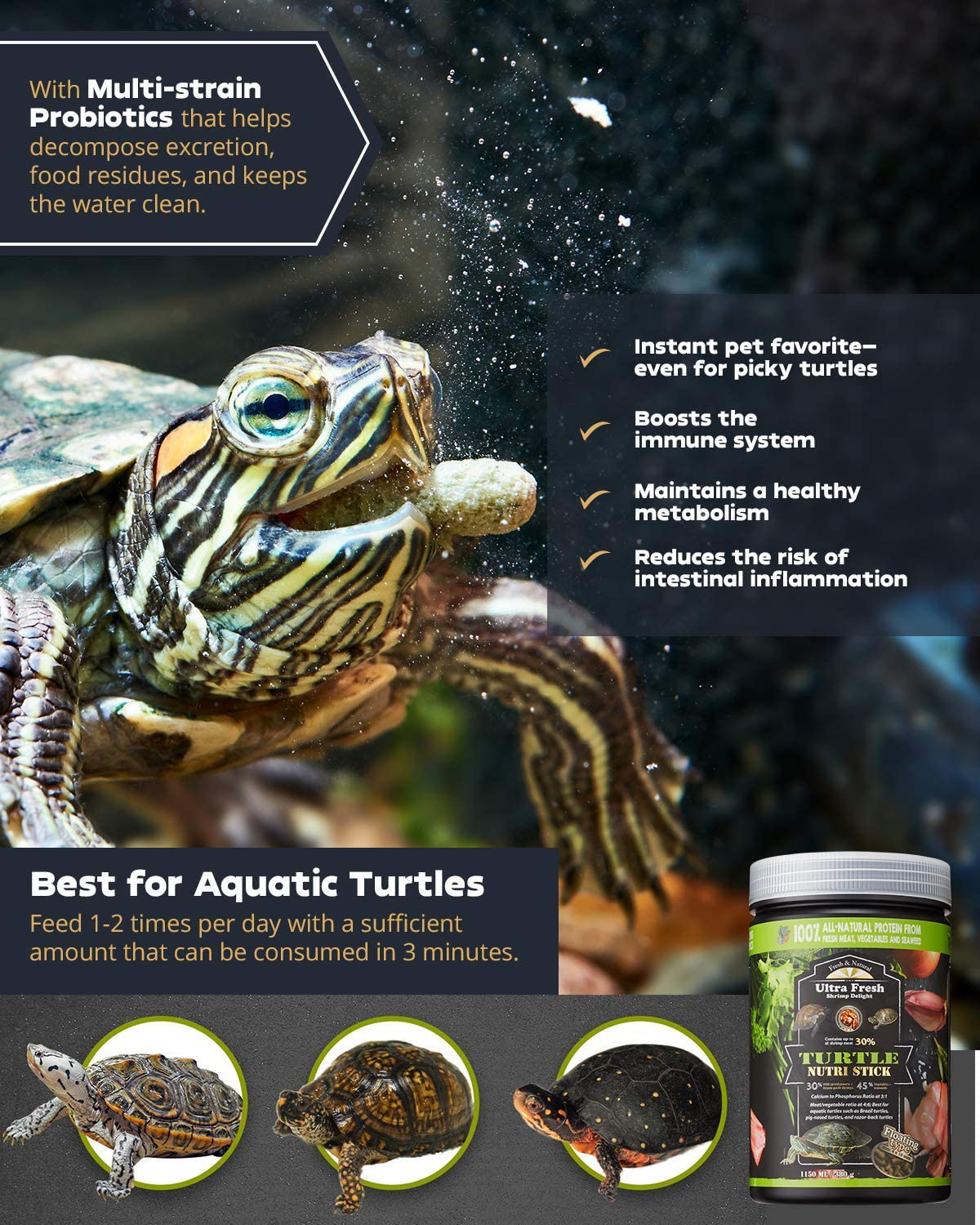 Ultra Fresh - Turtle Nutri Stick, Wild Sword Prawn, Calcium & Vitamin D-Enriched Aquatic Turtle Food with Probiotics for Picky Turtles Animals & Pet Supplies > Pet Supplies > Reptile & Amphibian Supplies > Reptile & Amphibian Food Ultra Fresh   