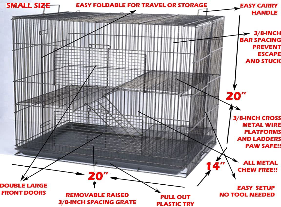 Mcage Three Size, 3 Level with Tight 3/8 Inch Bar Spacing Shelves Ladders for Guinea Pig Ferret Chinchilla Sugar Glider Rats Mice Gerbil Animal Cage Animals & Pet Supplies > Pet Supplies > Small Animal Supplies > Small Animal Habitats & Cages Mcage   