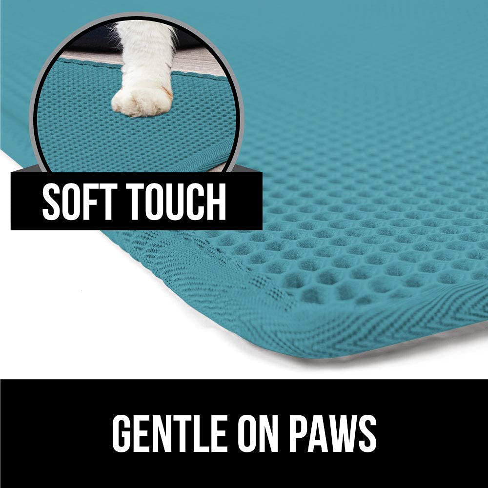 Gorilla Grip Pet Feeding Mat and Honeycomb Cat Litter Mat, Both in Turquoise Color, Feeding Mat Size 23X15, Cat Mat Size 24X15, Water Resistant, 2 Item Bundle Animals & Pet Supplies > Pet Supplies > Cat Supplies > Cat Litter Box Mats Gorilla Grip   