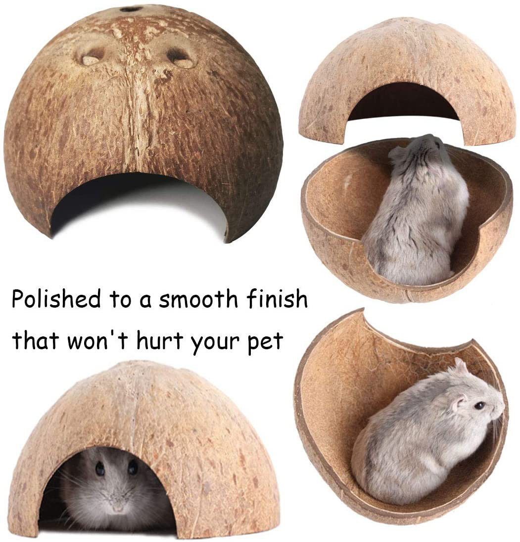 PINVNBY Natural Coconut Hut Hamster Hiding House Pet Cave Small Animal Cage Habitat Decor Hanging Guinea Pig Toys with Ladder for Gerbils Mice Rats Playing Breeding 3PCS Animals & Pet Supplies > Pet Supplies > Small Animal Supplies > Small Animal Habitats & Cages PINVNBY   