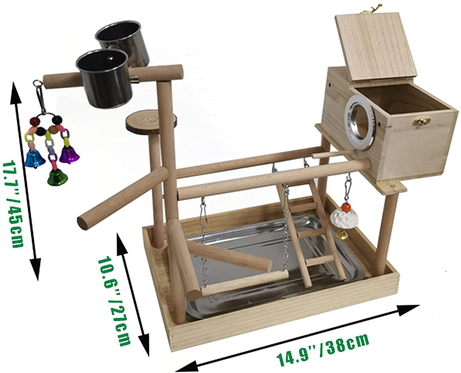 Parrots Playground, Bird Play Gym Wood Perch Stand Climb Ladders Swing Chewing Toys with Parakeet Nest Box Feeding Cups Exercise Activity Center for Conure Cockatiel Lovebirds(Include a Tray) Animals & Pet Supplies > Pet Supplies > Bird Supplies > Bird Cages & Stands Hamiledyi   