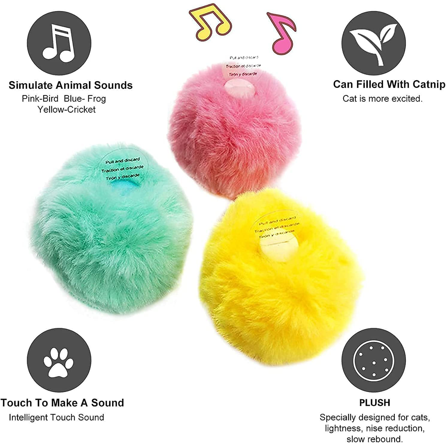 Pomeww Cat Toy Balls, Sing Ball, 3 Pcs, Upgrade Kitten Plush Ball, Newest Lifelike Animal Chirping Sounds-Bird Frog and Cricket, Built-In Catnip, Interactive Cat Kicker Toys for Indoor. Animals & Pet Supplies > Pet Supplies > Cat Supplies > Cat Toys PomeWW   