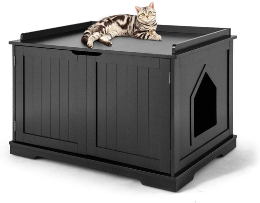 Tangkula Litter Box Enclosure, Cat Litter Box Furniture Hidden, Nightstand Pet House with Double Doors, Indoor Decorative Cat House, Cat Washroom Storage Bench for Large Cat Kitty Animals & Pet Supplies > Pet Supplies > Cat Supplies > Cat Furniture Tangkula Black  