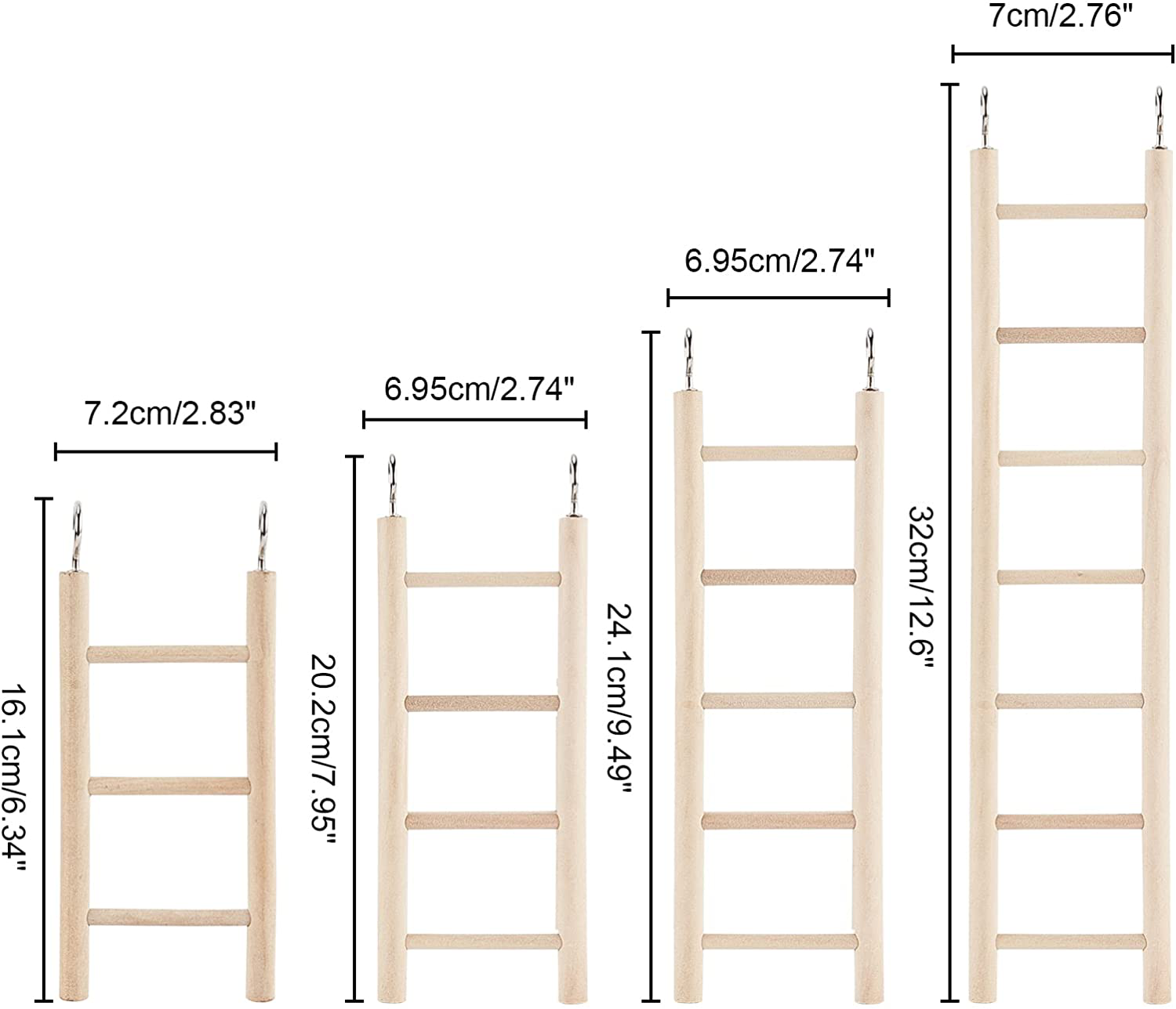 AHANDMAKER Bird Step Wood Ladder, 4 Different Sizes Natural Wood Bird Climbing Toys, Birds Steps Climbing Bridge Wooden Ladder for Parrot, Parakeet, Cockatoo, Lovebirds Animals & Pet Supplies > Pet Supplies > Bird Supplies > Bird Ladders & Perches AHANDMAKER   