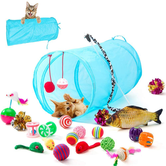 HIPIPET 21PCS Cat Toys Interactive Kitten Toys Assortments Tunnel Balls Fish Feather Teaser Wand Mice