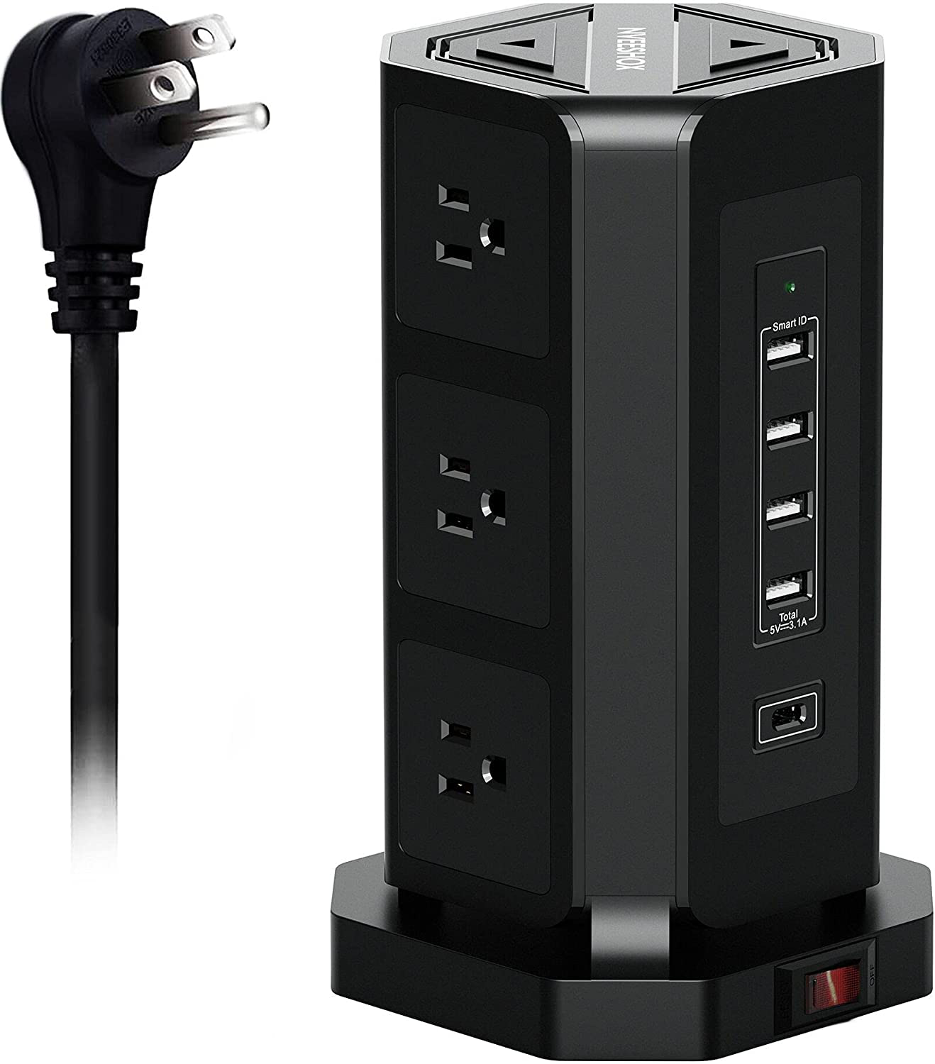 NVEESHOX Surge Protector Power Strip Tower with 12 Outlets 4 USB Ports, 10Ft Long Extension Cord Power Strips Desk Powerstrip Charging Tower, Overload Protection Fire Proof for Home Office Dorm-Black Animals & Pet Supplies > Pet Supplies > Dog Supplies > Dog Treadmills NVEESHOX 9 AC+4U1C+Black  