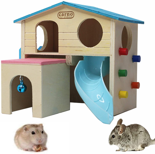 Kathson Pet Small Animal Hideout Hamster House with Funny Climbing Ladder Slide Wooden Hut Play Toys Chews for Small Animals like Dwarf Hamster and Mouse Animals & Pet Supplies > Pet Supplies > Small Animal Supplies > Small Animal Habitat Accessories kathson Blue  