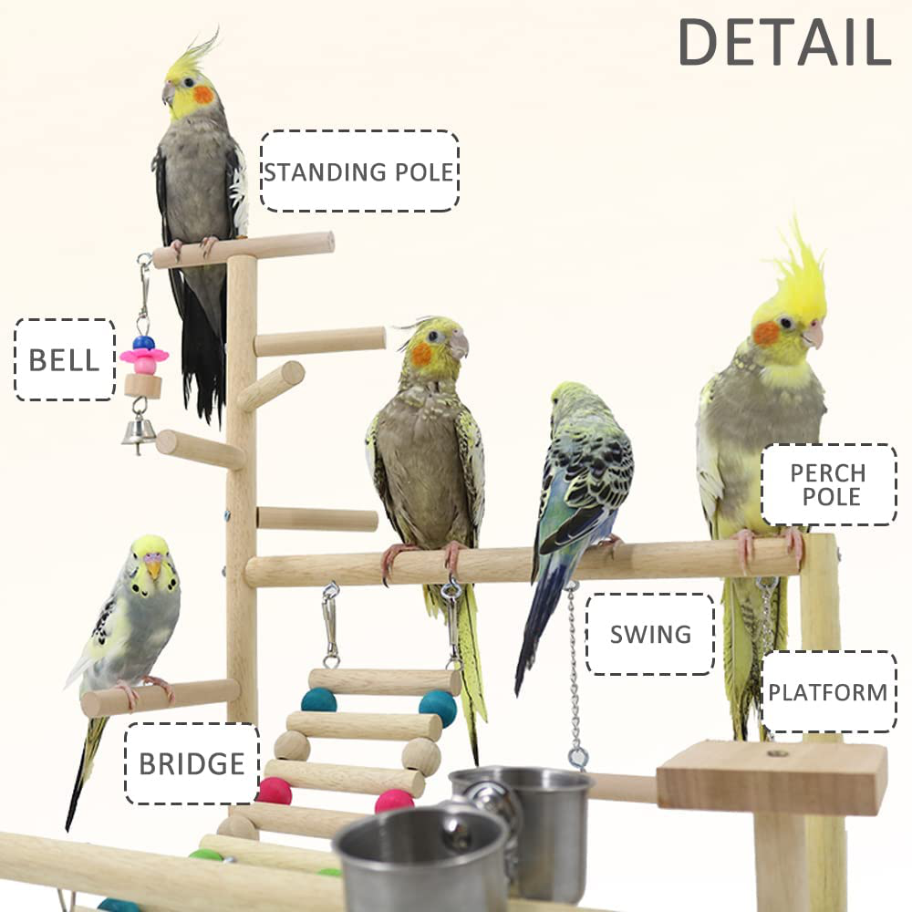 Parrot Playstand，Bird Play Stand Cockatiel Playground， Wood Perch Gym Playpen Ladder with Feeder Cups Toys Exercise Play Animals & Pet Supplies > Pet Supplies > Bird Supplies > Bird Gyms & Playstands KAIYILY   