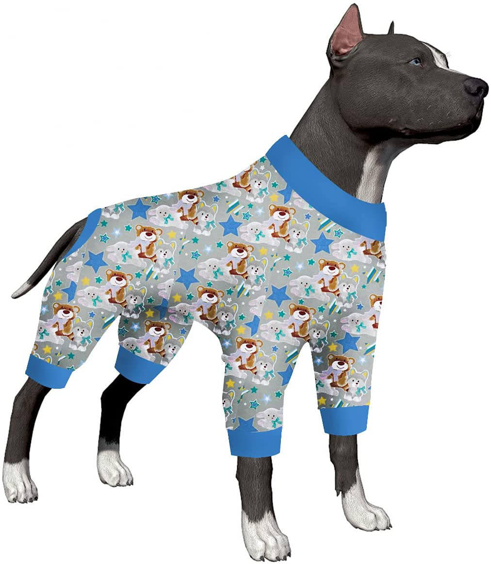 Lovinpet Big Dog Pajamas, Dog Clothes with Polar Bear Snowflake Printed, Dog Onesie with Zipper Design for Medium & Large Dogs, Breathable Pitbull Pajamas for Post Surgery Shirt, UV Protection