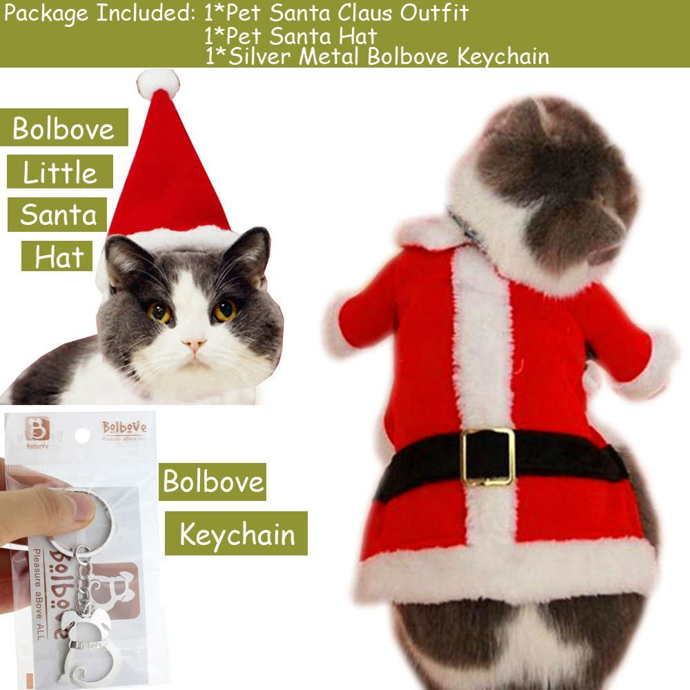 Bolbove Pet Christmas Santa Claus Suit Costume for Small Boy Dogs & Male Cats Jumpsuit Winter Coat Warm Clothes