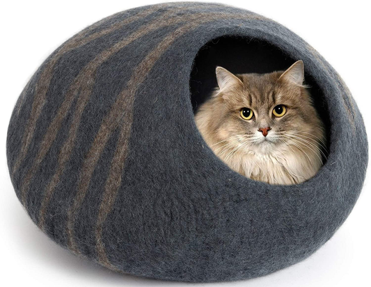 MEOWFIA Premium Cat Bed Cave (Large) - Eco Friendly 100% Merino Wool Beds for Cats and Kittens Animals & Pet Supplies > Pet Supplies > Cat Supplies > Cat Furniture MEOWFIA Slate Grey  