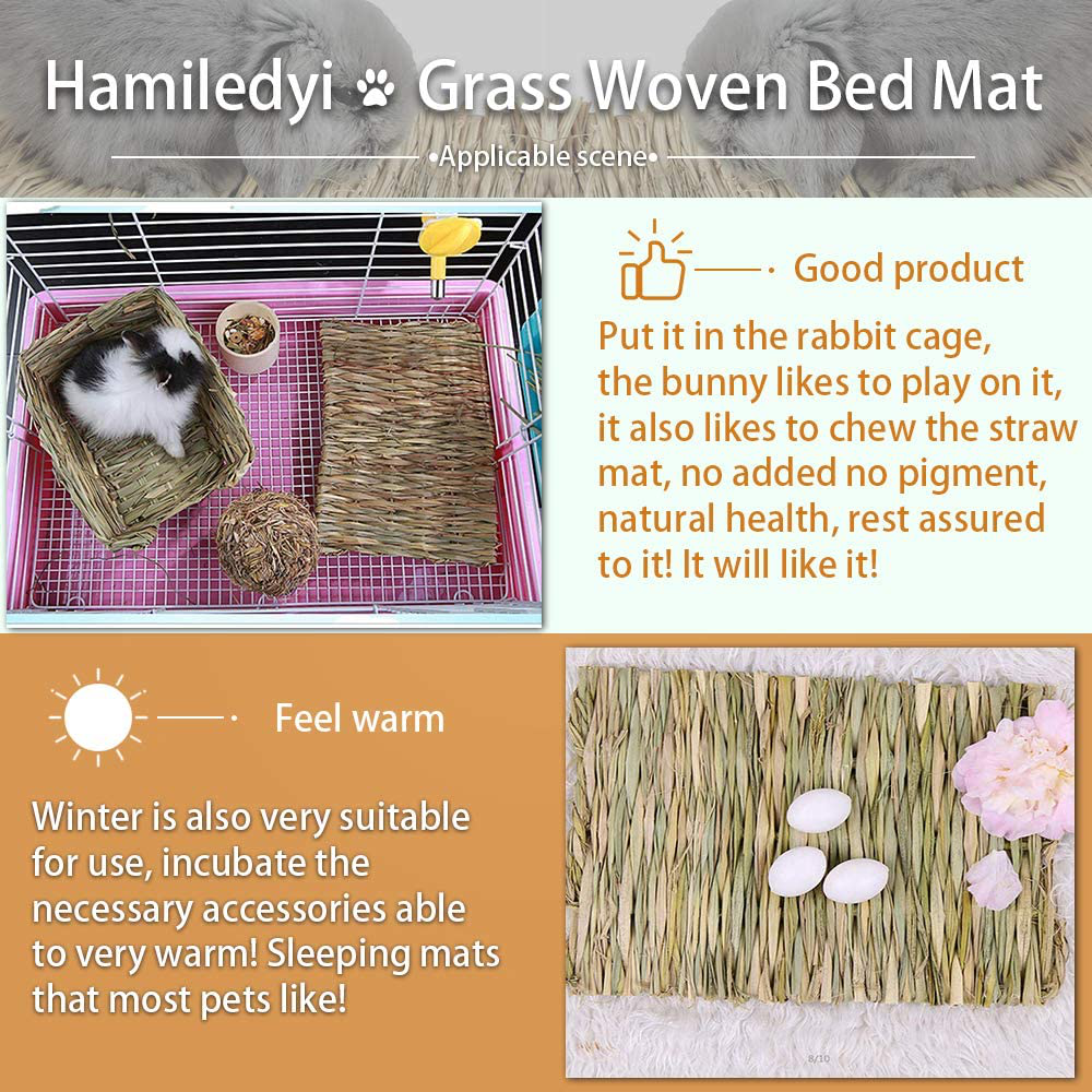 Grass Mat Woven Bed Mat for Small Animal 5 Grass Mats Bunny Bedding Nest Chew Toy Bed Play Toy for Guinea Pig Parrot Rabbit Bunny Hamster Rat