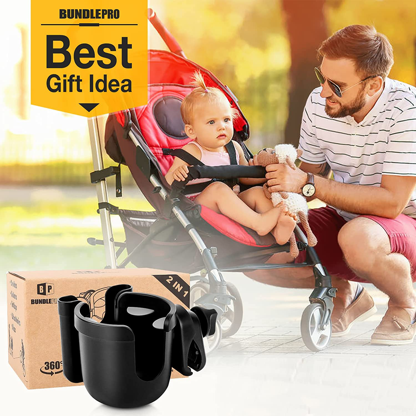 Universal Stroller Cup Holder with Mobile Phone Case, 2-In-1 Strollers Storage Rack, 360 Degrees Rotation Drink Holder for Bike, Pushchair, Wheelchair, Walker,Bicycle, Fits Most Cups Animals & Pet Supplies > Pet Supplies > Dog Supplies > Dog Treadmills BUNDLEPRO   