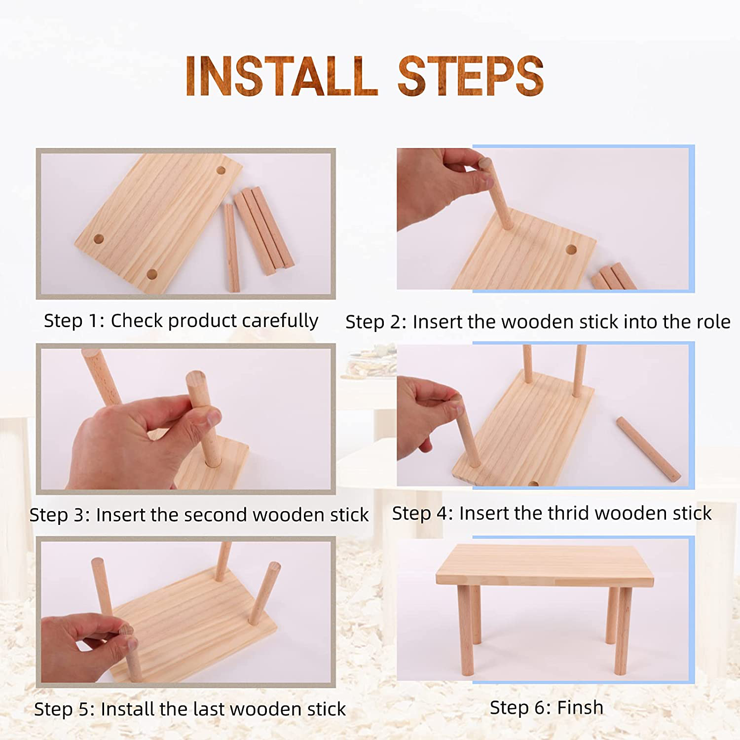 Hamster Play Wooden Platform, Natural Wood Desk for Small Animal Cage, Pet Bowl Drinking Bottle Stand