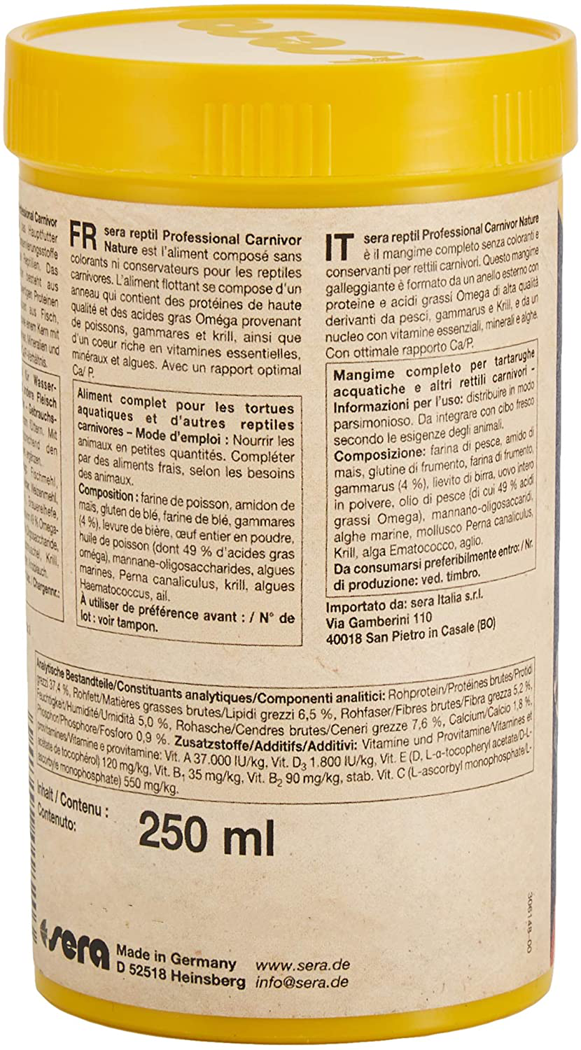 Sera 1820 Reptile Professional Carnivore 2.8 Oz 250 Ml Pet Food, One Size Animals & Pet Supplies > Pet Supplies > Reptile & Amphibian Supplies > Reptile & Amphibian Food Sera   