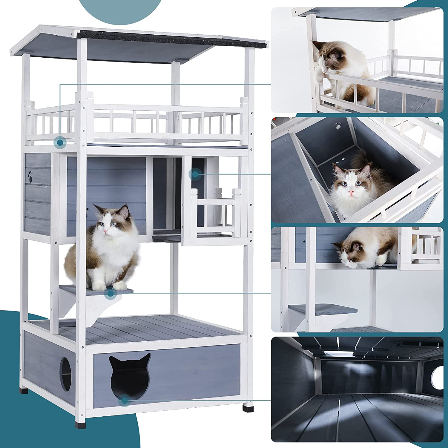 Petsfit Outdoor Cat House Cat Tree Cat Condo Cat Shelter Catio Weatherproof for 3-5 Cats Animals & Pet Supplies > Pet Supplies > Cat Supplies > Cat Furniture Petsfit   