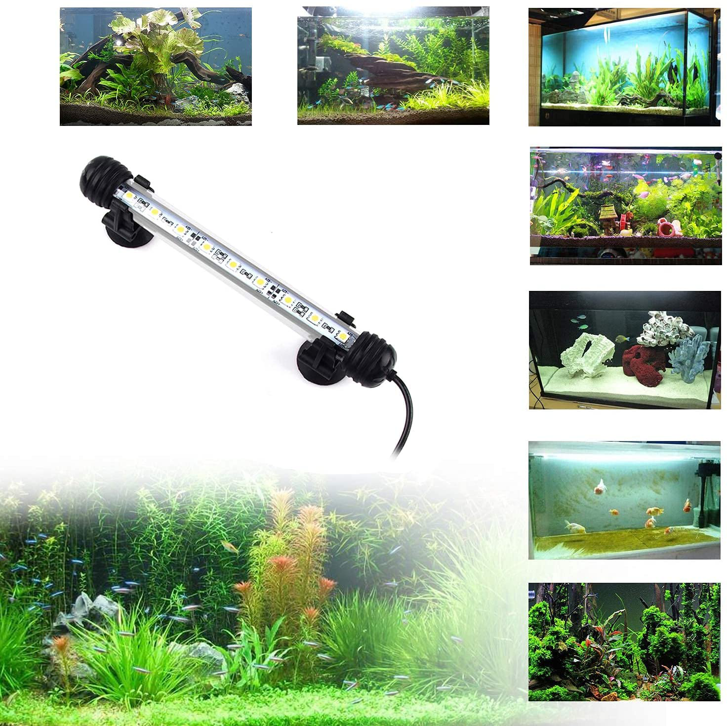LED Aquarium Light, Underwater Fish Tank Lights with Timer and Dimmable IP68 Waterproof Submersible LED Lighting, White (Upgrated 7.5 Inch)