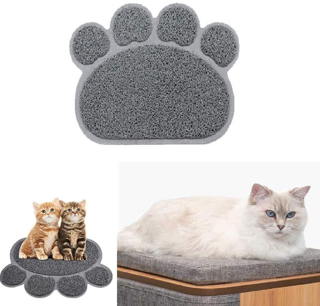 LYCEBELL Cat Litter Mat, Pet Dog Kitty Litter Trapping Mat, Paw Shape Dish Bowl Food Water Placemat, Litter Lock Mesh, Easy to Clean (Gray) - 2 Pack