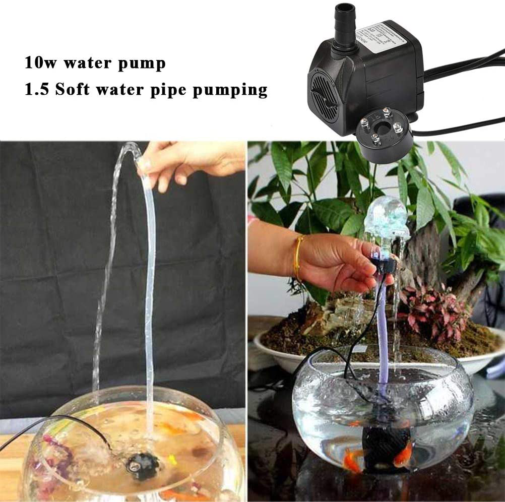 ATPWONZ 10Watt Submersible Water Fountain Pump with LED Light for Water Feature, Aquarium Fish Tanks, Outdoor Pond, Small Pools, Indoor Fountain Pumps, Home Décor Fountain Garden House Water Animals & Pet Supplies > Pet Supplies > Fish Supplies > Aquarium & Pond Tubing ATPWONZ   