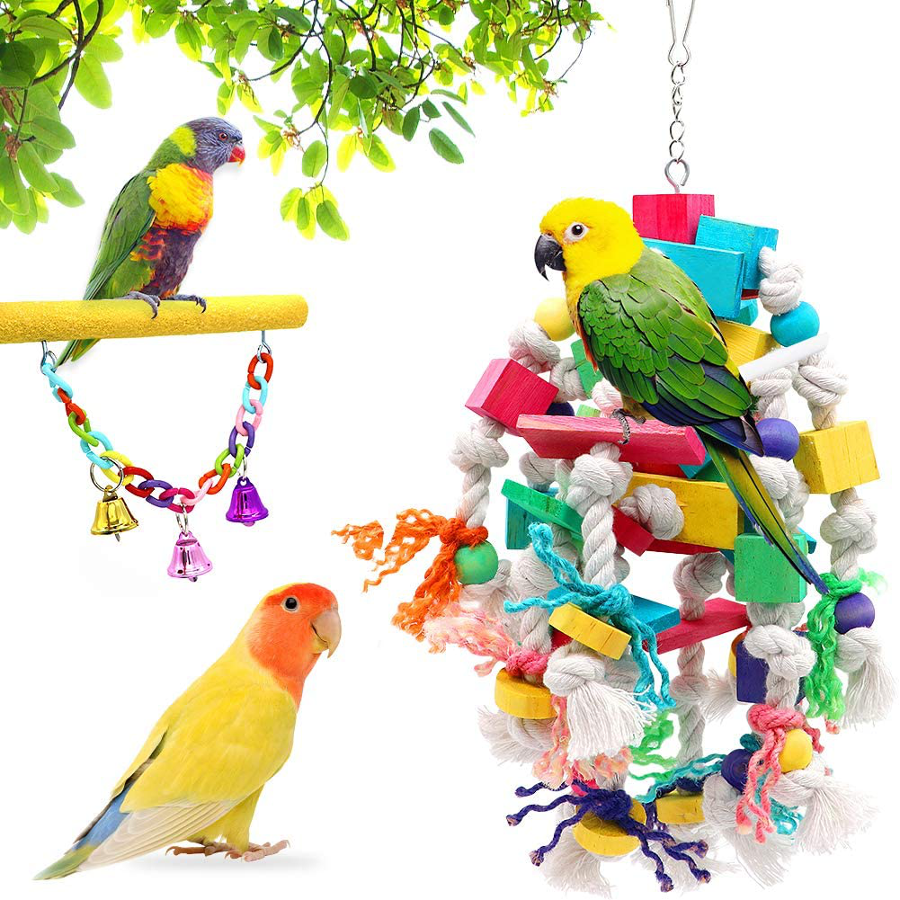 Large Bird Swing Toys, 3 PCS Big Parrots Chewing Natural Wood with Bells Toys for Childhood Macaws Cokatoos, Alexandrine Parakeet, African Grey Parrot and a Variety of Medium Amazon Finch Animals & Pet Supplies > Pet Supplies > Bird Supplies > Bird Toys PETUOL   