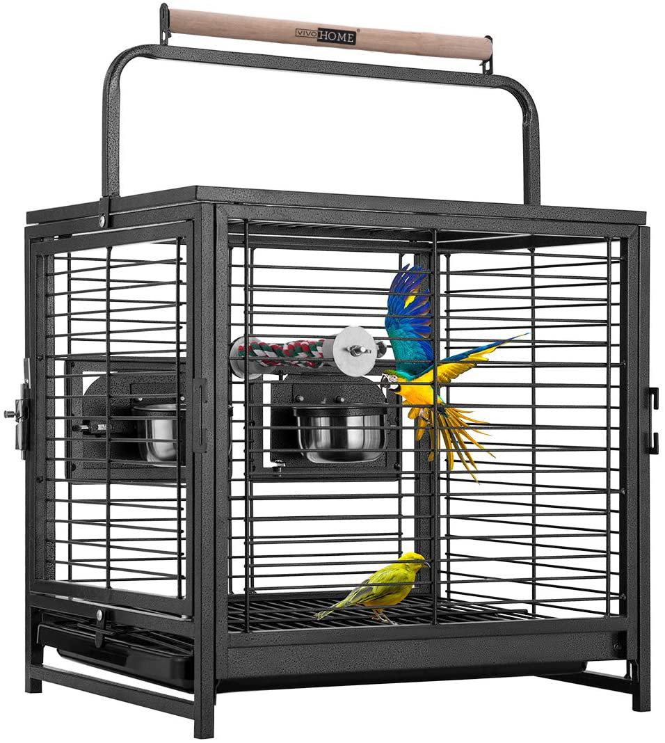 VIVOHOME 19 Inch Wrought Iron Bird Travel Carrier Cage for Parrots Conures Lovebird Cockatiel Parakeets Animals & Pet Supplies > Pet Supplies > Bird Supplies > Bird Cages & Stands VIVOHOME   