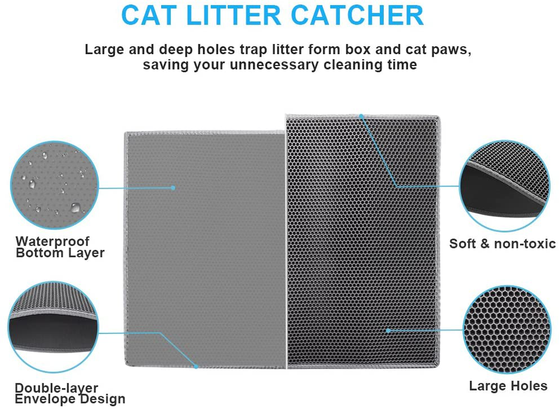 Pieviev Cat Litter Mat Anti-Tracking Litter Mat, 30" X 24" Inch Honeycomb Double Layer Waterproof Urine Proof Trapping Mat for Litter Boxes, Large Size Easy Clean Scatter Control (Scoop Included) Animals & Pet Supplies > Pet Supplies > Cat Supplies > Cat Litter Box Mats Pieviev   