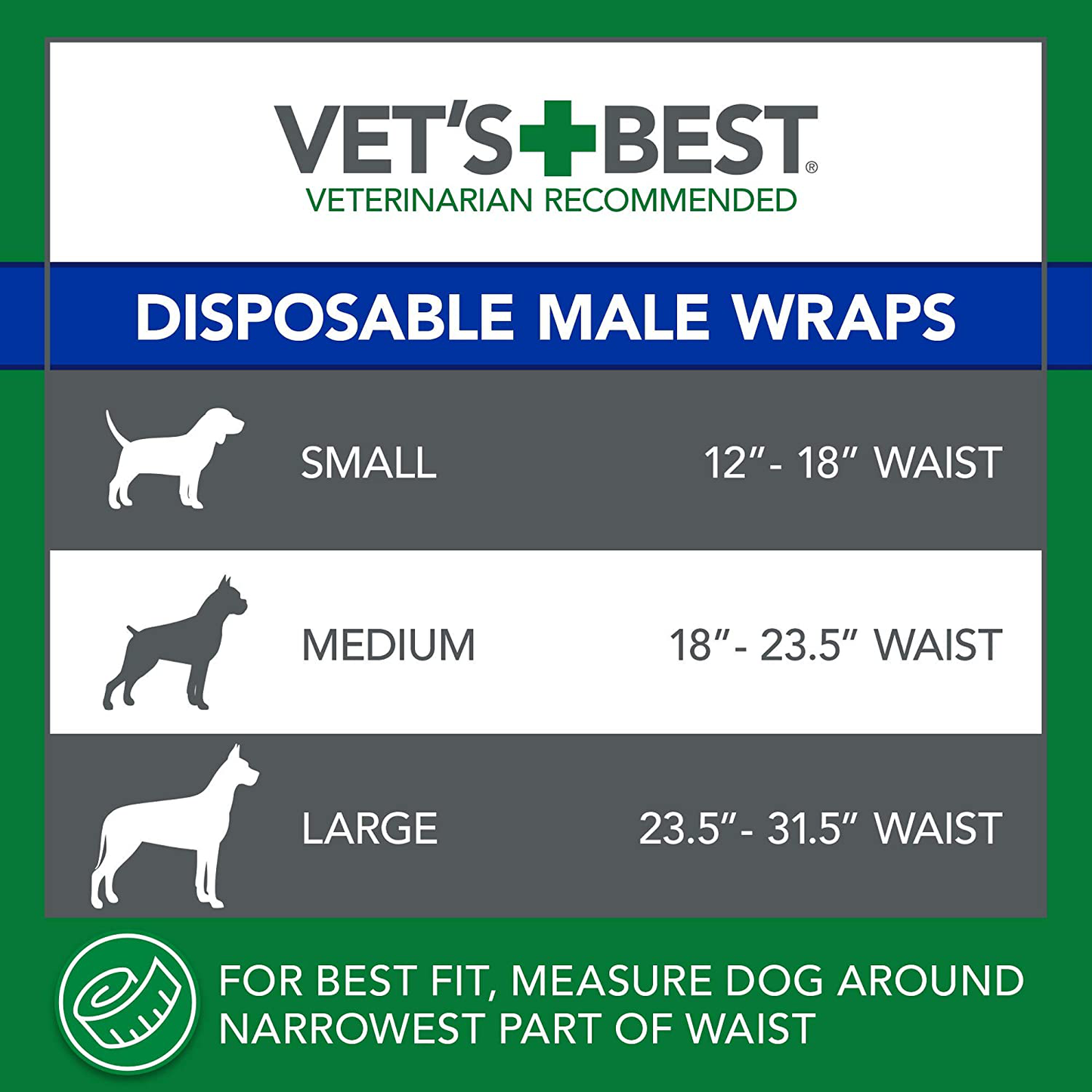 Vet’S Best Comfort Fit Disposable Male Dog Diapers | Absorbent Male Wraps with Leak Proof Fit | Large, 30Count Animals & Pet Supplies > Pet Supplies > Dog Supplies > Dog Diaper Pads & Liners Vet's Best   