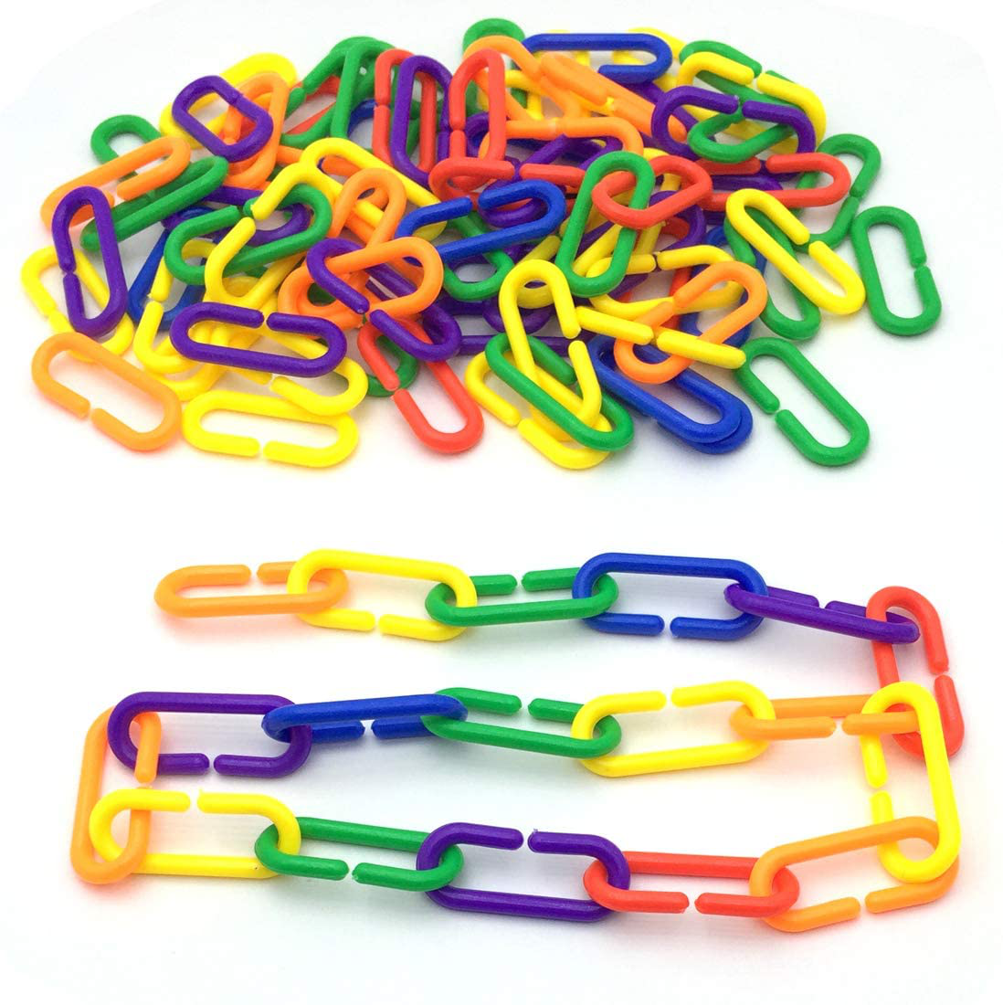 JIALEEY 100 Piece Plastic C-Clips Hooks Chain Links Rainbow C-Links Children'S Learning Toys Small Pet Rat Parrot Bird Toy Cage Animals & Pet Supplies > Pet Supplies > Bird Supplies > Bird Toys LEEFUNAD   