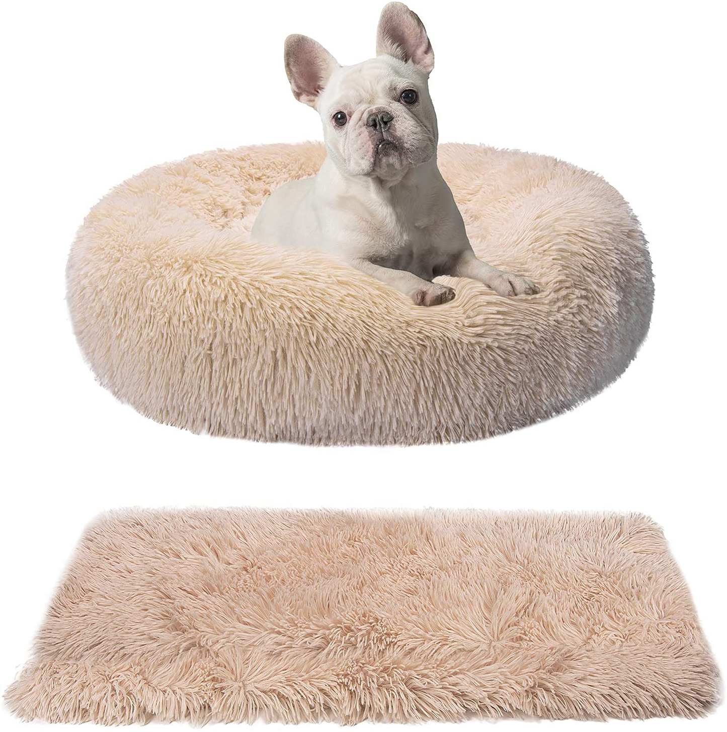 Jaten Calming Dog Beds for Medium Dogs with Blanket, Faux Fur Cat Beds Donut Cuddler, Comfy Self Warming Pet Bed Fits up to 35 Lbs Pets, Apricot Animals & Pet Supplies > Pet Supplies > Dog Supplies > Dog Beds JATEN Apricot 24"x18" 
