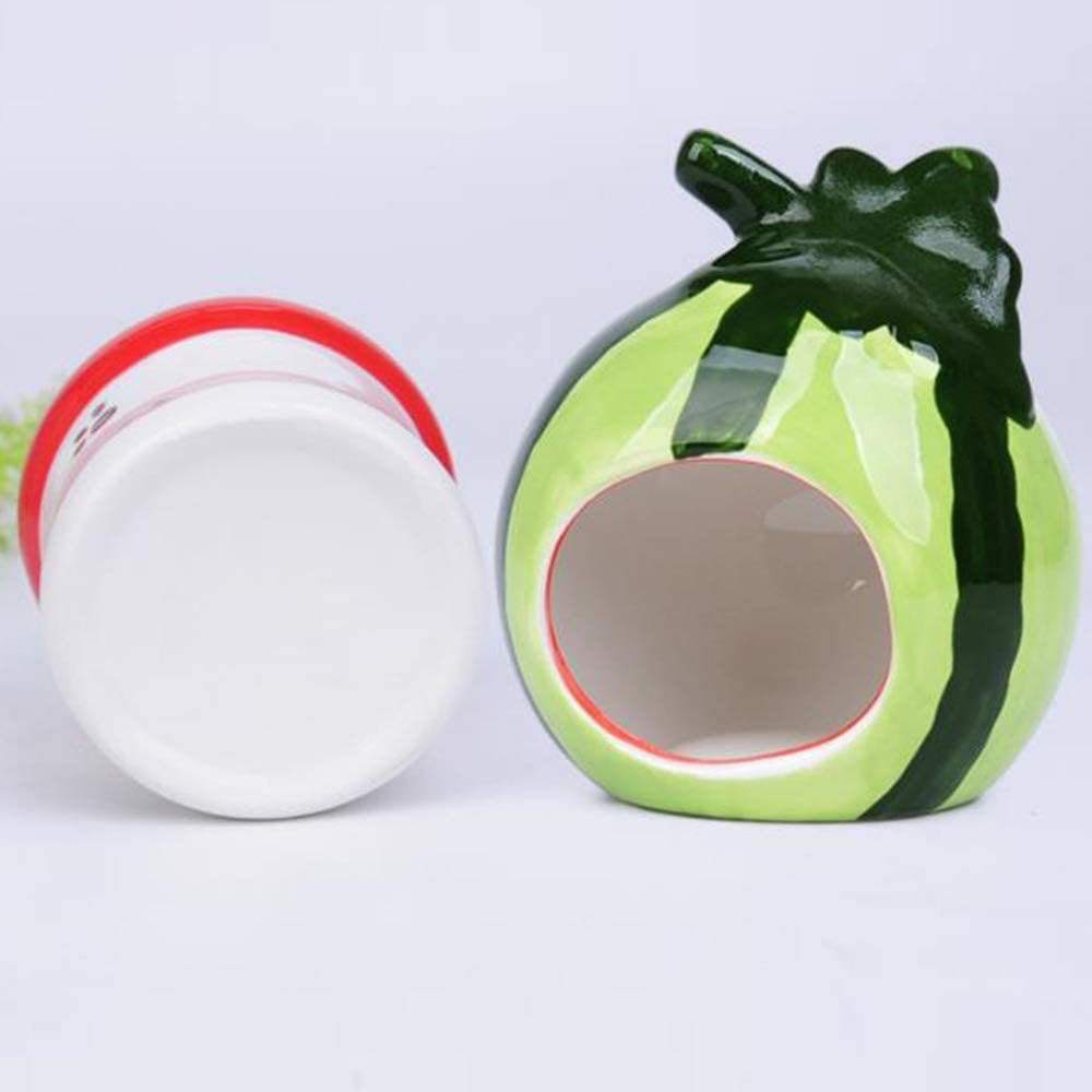 Nuxn Ceramic Hamster Bed Houses Cartoon Watermelon Shape Small Pet Animals Habitat Cage House Summer Cool Hamster Hideout Nest Animals & Pet Supplies > Pet Supplies > Small Animal Supplies > Small Animal Habitats & Cages Nuxn   