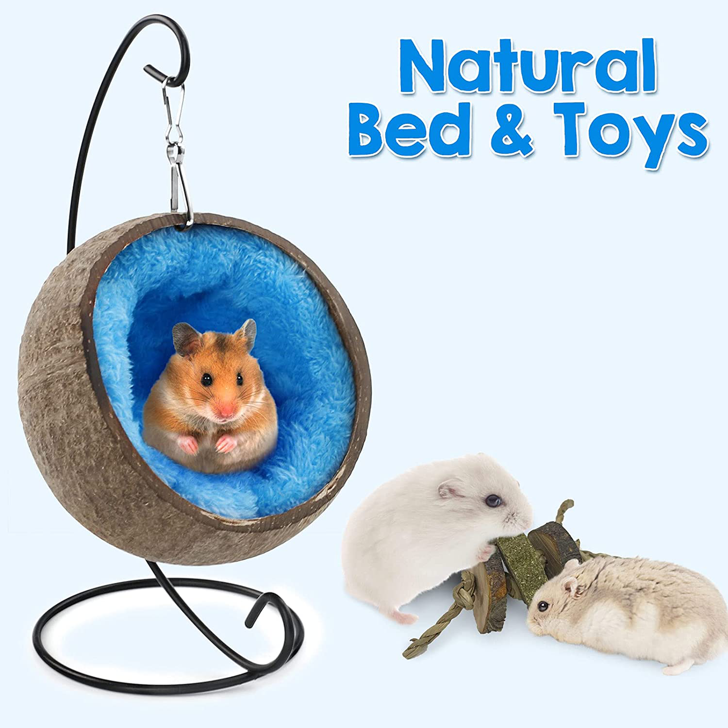 Ranslen Natural Coconut Hamster Hideout Hammock with Molar Toy, Coconut Husk Hamster Bed House with Warm Pad,Small Animal Habitat Decor Accessories Hanging Loop (Brown) Animals & Pet Supplies > Pet Supplies > Small Animal Supplies > Small Animal Habitat Accessories Ranslen   