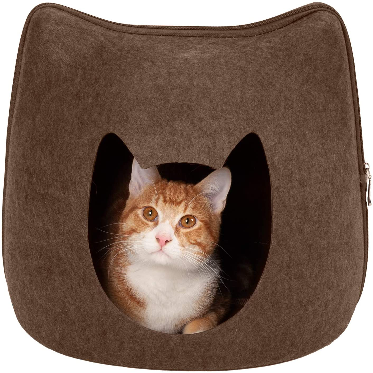 Furhaven Pet House for Cats, Kittens, and Small Dogs - Ottoman Footstool Dog House and Storage, Felt Cubby Cat Bed House, and More Animals & Pet Supplies > Pet Supplies > Dog Supplies > Dog Houses Furhaven Pet Products, Inc. Heather Brown Pet Cubby - Cat Shape One Size