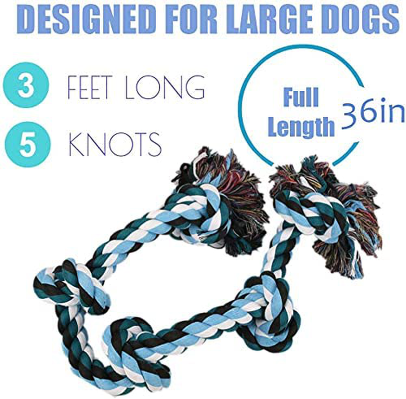 JR MODA Dog Tug Toy for Large Dogs, 3 Feet 5 Knots Indestructible Dog Rope Toy for Aggressive Chewers, Dog Chew Toys Tough Nature Cotton for Medium and Large Breed