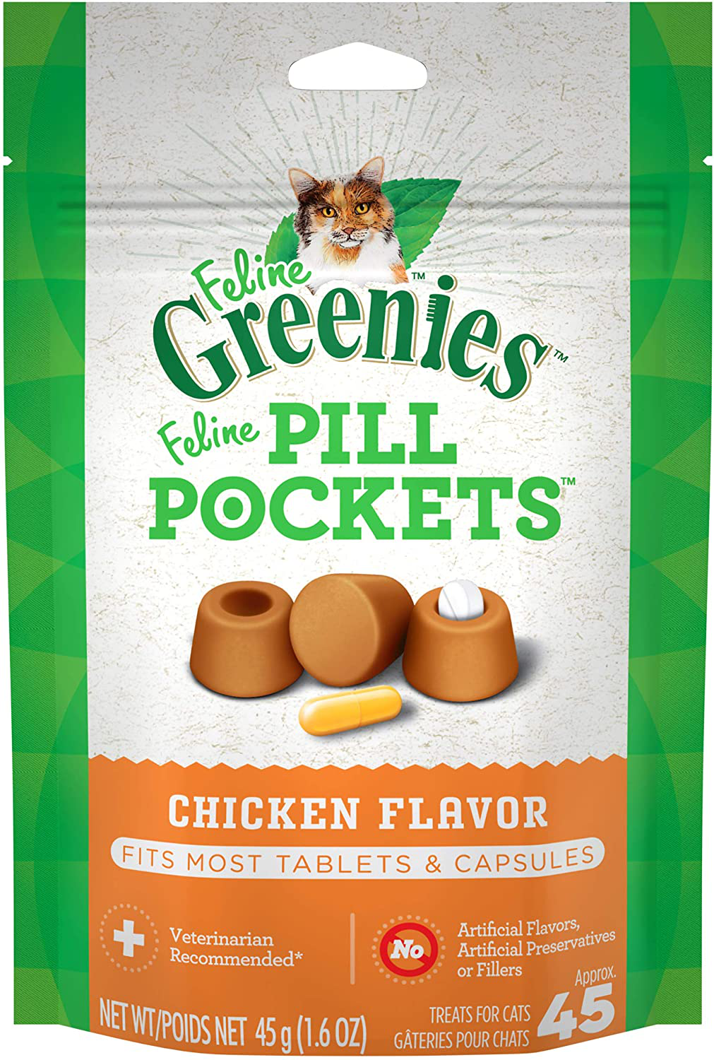 FELINE GREENIES Pill Pockets Natural Cat Treats, Chicken Flavor Animals & Pet Supplies > Pet Supplies > Cat Supplies > Cat Treats Greenies Chicken 1.6 Ounce 