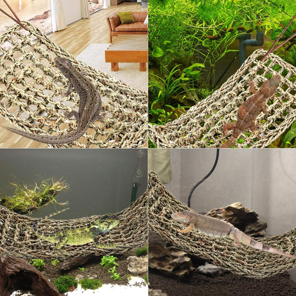 Lizard Bearded Dragon Hammock Set, Natural Grass Fibers Pet Recliner, Flexible Bend-A Branch Jungle Climbing Vines for Geckos, Iguanas and Hermit Crabs, Snakes and More Reptiles Perched Animals & Pet Supplies > Pet Supplies > Reptile & Amphibian Supplies > Reptile & Amphibian Habitats PETUOL   