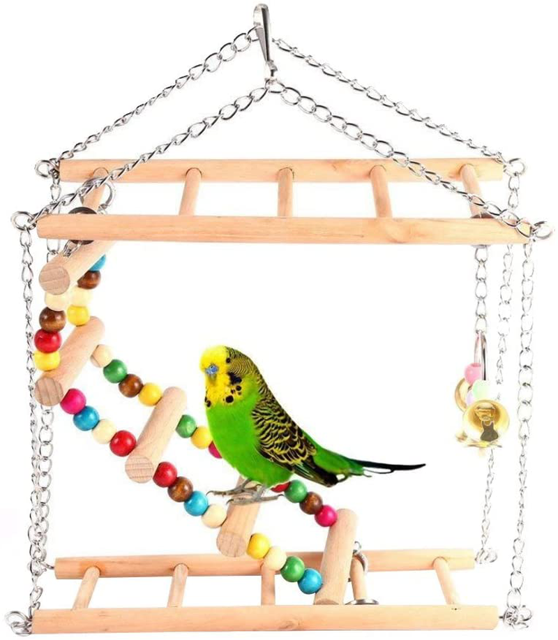 Hypeety Bird Wood Double Perch Ladder Puzzle Toy Luxury Bendable Ladder for Small Parakeets Cockatiels Conures Macaws Parrots Love Birds Finches Swing Perch Sets Toys Animals & Pet Supplies > Pet Supplies > Bird Supplies > Bird Ladders & Perches Hypeety   