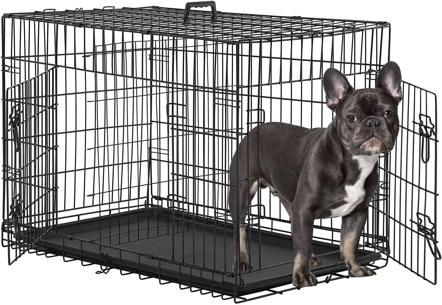 Vibrant Life Double Door Metal Wire Dog Crate with Leak-Proof Pan and  Divider，42 inch