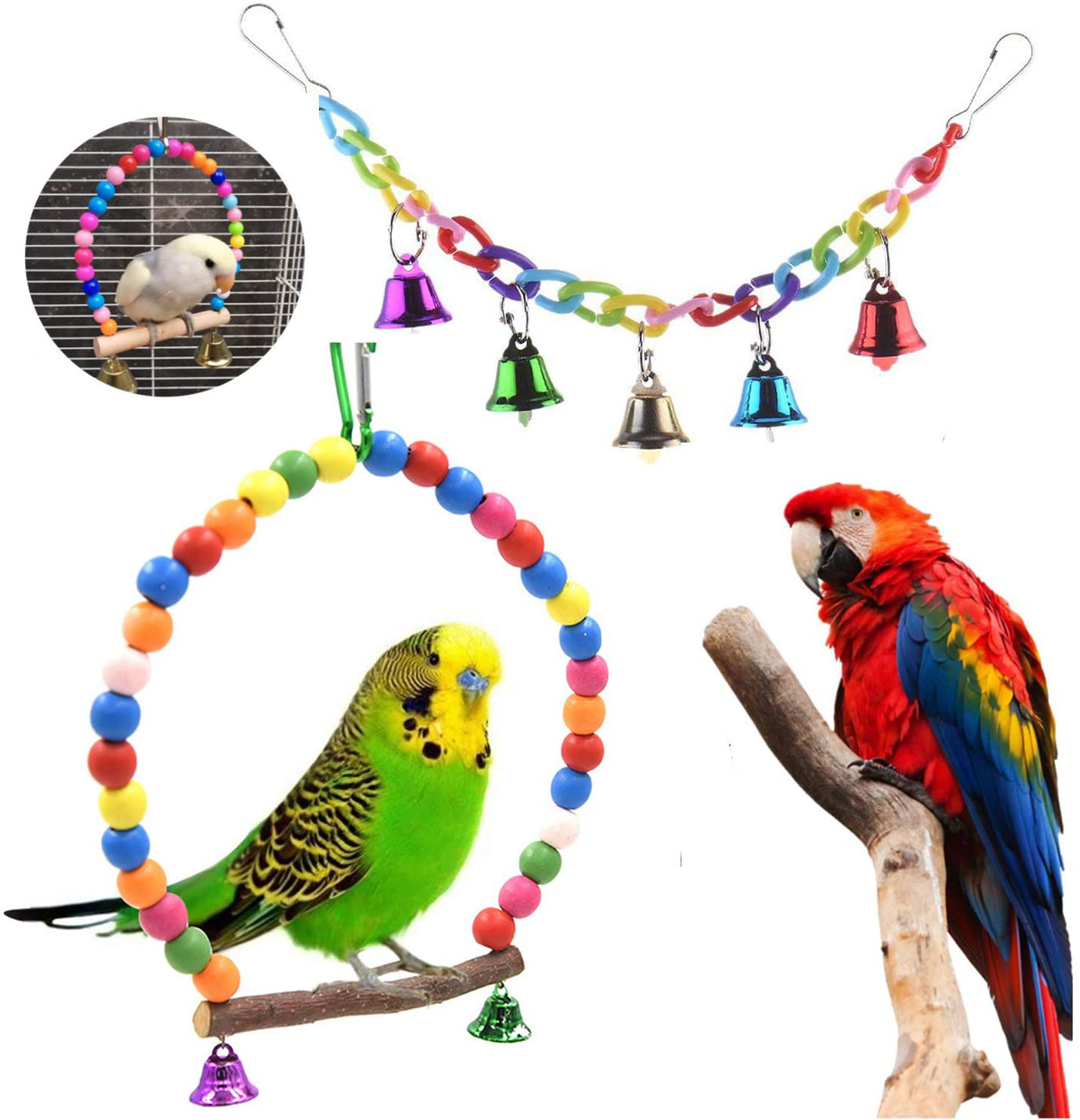 Anteer 12 Packs Bird Parrot Swing Chewing Toys - Hanging Bell Birds Cage Toys Suitable for Small Parakeets, Cockatiel, Conures,Finches,Budgie,Macaws, Parrots, Love Birds Animals & Pet Supplies > Pet Supplies > Bird Supplies > Bird Cage Accessories Anteer   