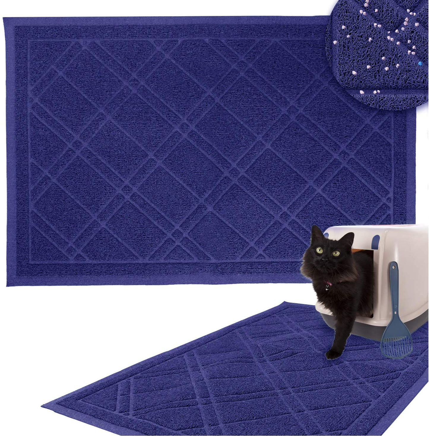 Downtown Pet Supply Non-Slip Padded Mesh Kitty Litter Mat Trapping Tray for Cats and Kittens in Grey with Small, Medium, Large Sizes Animals & Pet Supplies > Pet Supplies > Cat Supplies > Cat Litter Box Mats Downtown Pet Supply Blue Medium (23" x 35") 